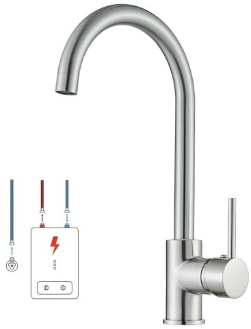 Hevenaov Niederdruck Armatur Küche Edelstahl Wasserhahn Küche 360 ° Drehbare Einhandmischer mit G3/8 Anschluss Mischbatterie Küche mit 3 Anschlüssen für Boiler Gebürsteter Nickel