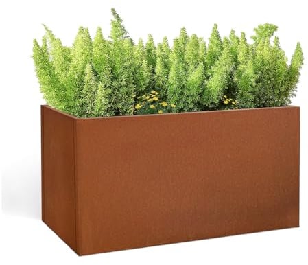 GZLVSOW Corten Steel Corner Metal Planter Box Garden Steel Planter Pot for Patio Modern Farmhouse Rustic Design (L32 x W12 x D16)