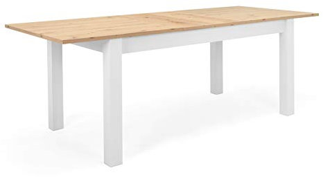 Furn.Design Esstisch in weiß und Eiche Artisan, ausziehbar 160-215 cm, Ausziehtisch, Esszimmer Küchentisch Landhausstil Vestland