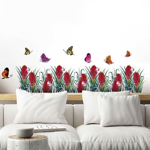 astylishome Wall Stickers for Bedrooms Flower Sticker Watercolor Floral Decals Removable Butterfly Red Flowers for Bedroom Living Room TV Sofa Walls Decor 0902