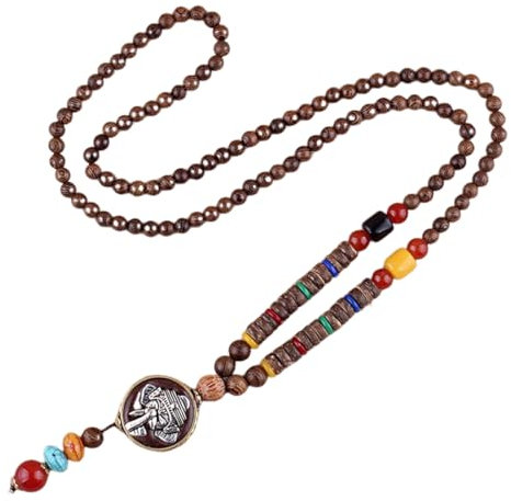 GNHG Halskette Damen,Halskette Herren,Surferkette Damen,Halskette Aus Holzperlen,Böhmische türkische Elefanten-lange Perlenkette,Halskette Mit Bodhi-Anhänger Aus Holzperlen