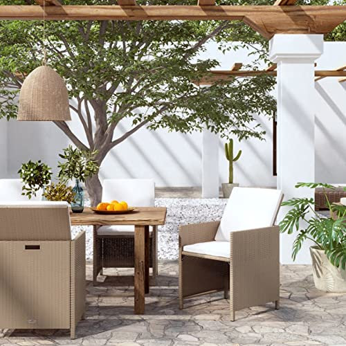 Buzaza Gartenstühle mit Kissen 4 STK. Poly Rattan Beige Stapelstuhl Garten Bistrostuhl