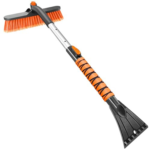 HEEYA Eiskratzer Auto, 84cm Auto Schneebürste ausziehbarer Schneekratzer und Bürste mit Schaumstoffgriff für Windschutzscheibe, Fenster, SUV, LKW - Orange