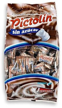 iChuches | Pictolín - Caramelos con Nata | Sin Azúcar - Sin Gluten | Bolsa 800gr | Diferentes sabores | Ideal para fiestas, regalo cortesía, piñatas, cumpleaños, etc. (Chocolate/Nata)