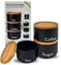 MantraRaj 3PCS Tea Coffee Sugar Canister Set Kitchen Canister Set Decorative Kitchen Food Storage Tin And Organisation Pantry Cupboard Organiser Stackable Containers With Bamboo Lids