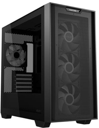 ASUS A21 Plus TG ARGB Black microATX PC Case (Pre-Installed ARGB Fans, Mesh Front Panel, Compatible with Hidden Port Motherboards, 360mm Radiators, 380mm Graphics, Black)