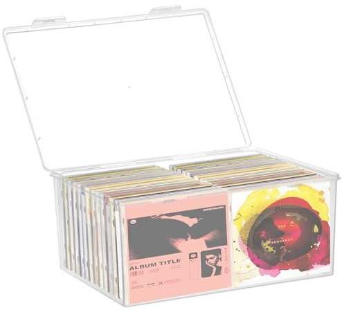 Stapelbarer, transparenter CD-Organizer aus Kunststoff, 30 x 21 cm, CD-Aufbewahrungsbox, transparenter CD-Halter mit Deckel, für 40 CDs, Aufbewahrungsbehälter, Regal, Organizer für DVDs, Videospiele,