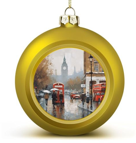 Weihnachtskugel-Ornamente, London-Impression, bedruckt, Weihnachtsbaumschmuck, hängende Kugeln (rot, gold) für Weihnachten, Urlaub, Party-Dekoration