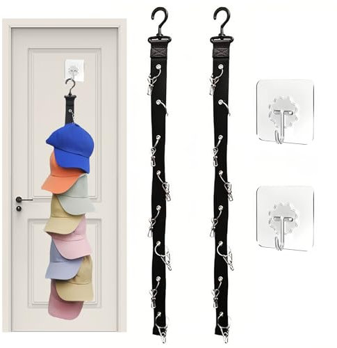 JAONLD 2 Stück Black Cap Holder, Practical Cap Holder Wall, Hutablage für Baseballkappen with 16 Clips, Cap Organiser with 2 Hooks Self Adhesive, Mützenhalter for Baseball Caps, Ball Hats, Golf Hats