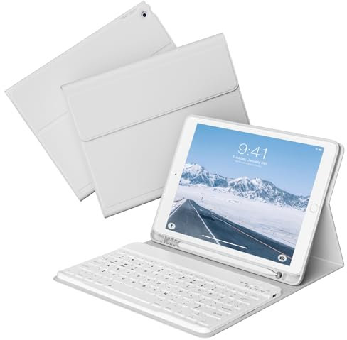 KVTVOU Custodia per tastiera per iPad 9a/8a/7a generazione 10,2 pollici 2021/2020/2019 con portapenne, tastiera Bluetooth wireless rimovibile, retro in morbido TPU, custodia a portafoglio con supporto