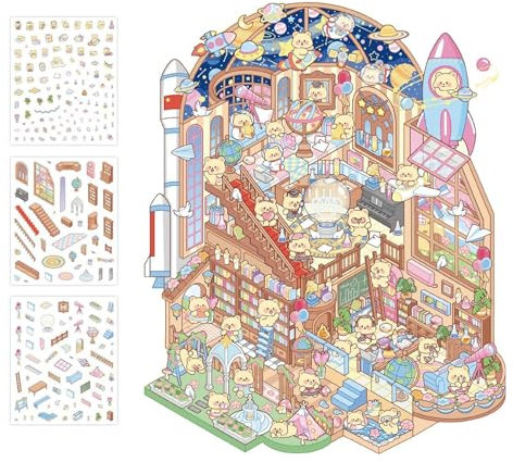 Generisch 3D Sticker Scene | Cartoon Science Museum Sticker | Cute Sticker Scenes | Handmade House Stickers | Miniature Decal Scene | Perfect for Thanksgiving Decorations