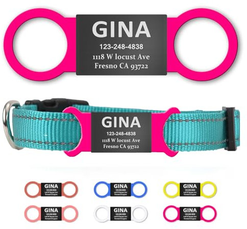 Personalized Dog and Cat Tag, Clear Without Noise, Stainless Steel Colored Cat Dog Name Collar Tag, Slide on Pet ID Tags, Engraved Tags Personalized for Pets(Rose Red+Black)