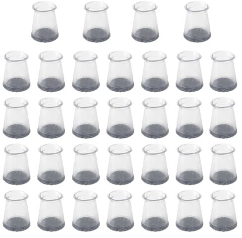 HO2NLE 32Pcs Chair Leg Floor Protectors Small Transparent Silicone Chair Leg Caps with Felt Pads,Floor Protectors for Furniture Legs Hardwood Tile Floors(18-23mm)