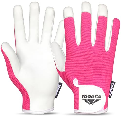 TOROGA Work Gloves Multipurpose Gardening Gloves, Safety Working Gloves with High Grip, Heavy Duty Working Gloves For Men And Women Made to Fit on Hands. (Pink, S)