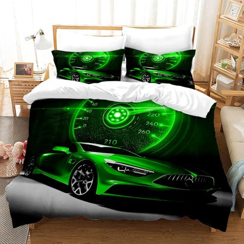 CXYXHW Rennwagen Bettwäsche Set für Jungen,Sportwagen Bettbezug Extreme Sport Thema Bettwäsche Set für Kinder mit Reißverschluss und 2 Kissenbezug (Rennwagen 3, 135x200cm)
