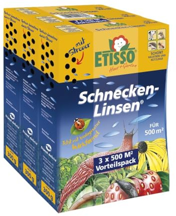 Etisso Schnecken-Linsen Vorteilspack 3x300 g.= 900 g | Schneckenkorn mit Eisen-III-Phosphat gegen Nacktschnecken - regenfest für Gemüse, Obst, Kräuter und Zierpflanzen