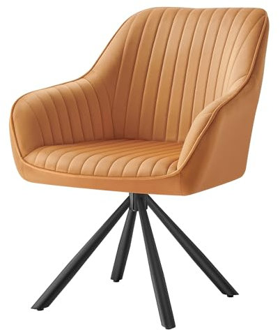 SONGMICS Esszimmerstuhl, Küchenstuhl, Sessel drehbar, Samt, Polsterstuhl mit Armlehnen, bis 120 kg belastbar, Stahlbeine, für Esszimmer Küche, karamellbraun-tintenschwarz KDC161K01V1