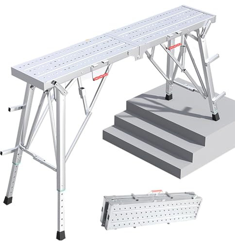TYHAYJYK Plataforma de Trabajo Plegable con andamio y Plataforma elevadora Ajustable, Escalera de andamio Plegable portátil con asa para Interiores y Exteriores.