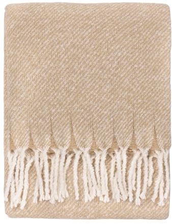 furn. Wylder Isla Throw – Woven Soft Textured Neutral Blanket with Tassel Trim (Natural - 130x180cm)