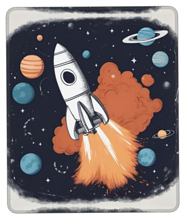 Rocket in Space Großes Mauspad mit Raketenmuster, waschbar, für Laptop oder Desktop
