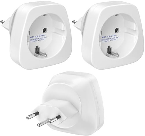 3er-Set Reiseadapter EU auf Schweiz, Adapter Schweiz Deutschland | Reisestecker Type-C/E/F auf Typ J, 240V/10A Reise Steckeradapter für Schweiz - Weiß