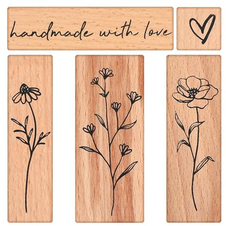 6 Stück Holzstempel Zum Basteln Vintage Pflanzen Und Blumen Stempel Set Naturpflanzen Mustern Motivstempel Süße Stempel Für Scrapbooking Journaling Diy Karten Beschriften Zweige Blütenblätter