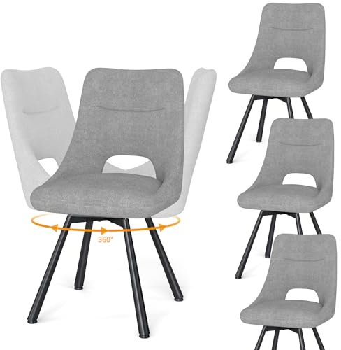 WAFTING Esszimmerstühle Drehbar 4er Set, 360° Drehbare Stuhl, 48 cm Breite Sitzfläche, Gepolsterte Küchenstühle mit Durchbrochene Rückenlehne, für Esszimmer, Küche, Wohnzimmer und Cafés, Hellgrau