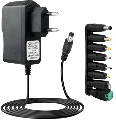 5V 2A Netzteil, Adapter Universal AC/DC 5,5×2,1mm mit 8 Steckeradaptern | AC 220V 230V 5V zu DC 2000mA 1500mA 1000mA 500mA 100-240v 50-60Hz für LED Streifen CCTV Kamera Router Tastaturen