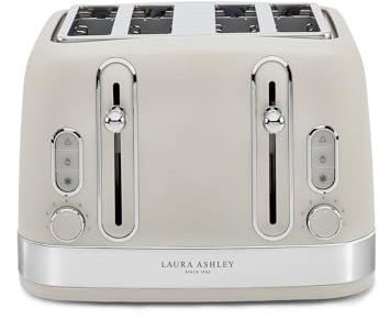 Laura Ashley Dove Grey Toaster 4 Slice - 4 Slice Toasters Wide Slots | Bread Toaster, High Lift Lever, 7 Browning Levels, Independent Dual Controls, Defrost & Reheat Modes, Removable Crumb Trays