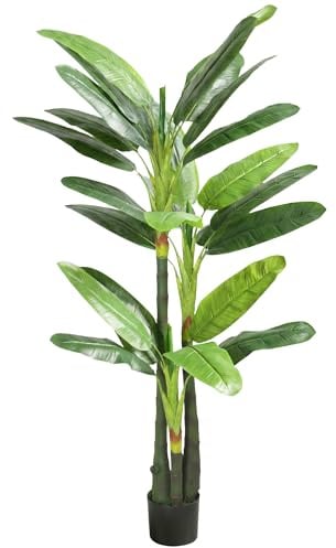 HOMCOM Künstlicher Bananenbaum 180 cm im Topf, Kunstpflanze mit 18 Blättern zur Dekoration von Haus oder Büro, grün