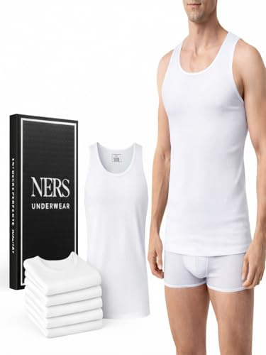 NERS Unterhemd (4er Pack) 100% Baumwolle für Herren, Feinripp Tank Top, Atmungsaktiv & Weich, in Geschenkbox