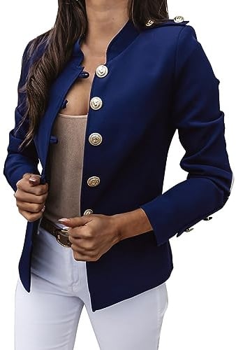 Kort blazer, festlig, blå, elegant, kostymblazer, dam, kort, midja, elegant, kavaj med knappar, kostymjacka, långärmad, businessblazer, kontor, kavaj, slim, passform, bolero, enfärgad jacka, blå, S