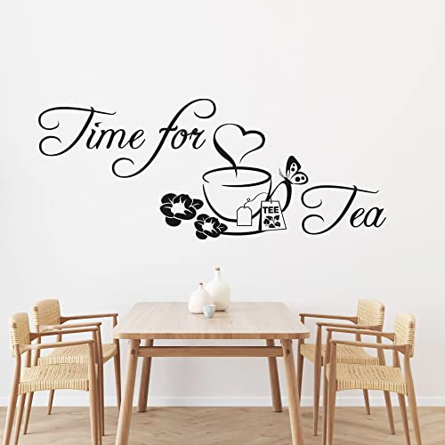 GRAZDesign Wandtattoo Küche Time for tea Tee Tasse - Wandsticker Sticker Esszimmer, Wanddeko Wand-Aufkleber, Küchen Deko selbstklebend, 74x30cm, 090 silbergrau