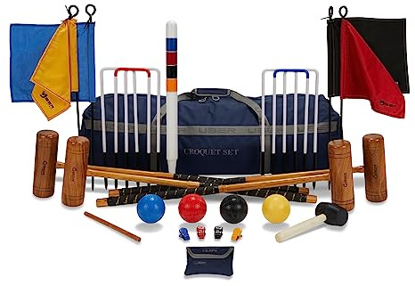 Übergames Extrem hochwertiges Pro Croquet / Krocket Set für Fortgeschrittene, aus ECO Hartholz Krocket Set - 4 Pers. mit Tasche