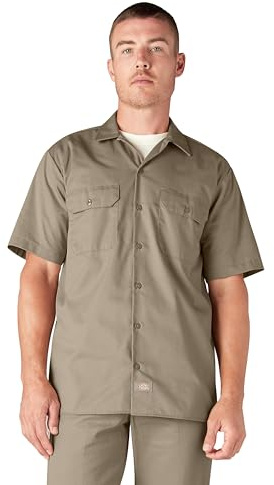 Dickies Men's Short Sleeve Work Shirt Big and Tall Button, Desert Sand, XXL