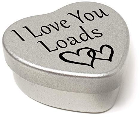 Perfect Way To Say I Love You. Beautiful Mini Silver Heart Gift Tin With Sweets, Present to say I Love You. Tin size 45mm x 45mm x20mm. (I Love You Loads)