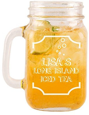 Personalised Long Island Iced Tea Glass Mason Jar, Cocktail Glassware for Her