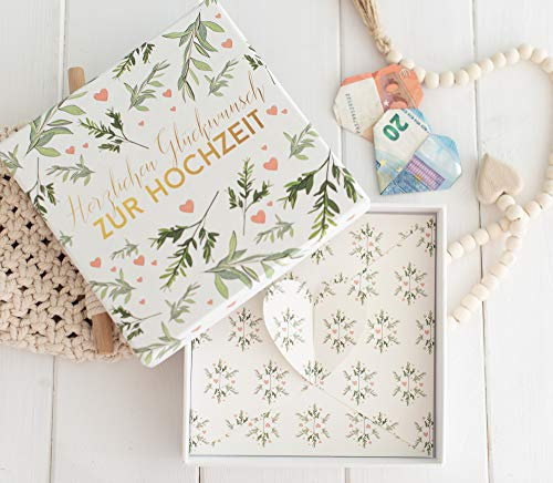 Elegante Geldgeschenkbox zur Hochzeit – Hochwertige Hochzeitskarte für Geldgeschenke und edle Glückwunschkarte für das Brautpaar - Hochzeitsgeschenk mit stilvollem Geldumschlag und Hochzeitskuvert