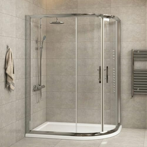 900 x 760mm Offset Quadrant Shower Enclosure 6mm Safety Tempered Glass Double Sliding Cubicle Door