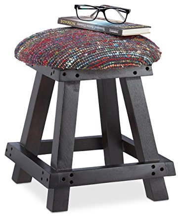 Relaxdays Sitzhocker rund, 4-beiniger Polsterhocker, handgefertigter Fußhocker aus Holz, HxBxT: 40 x 33 x 33 cm, bunt