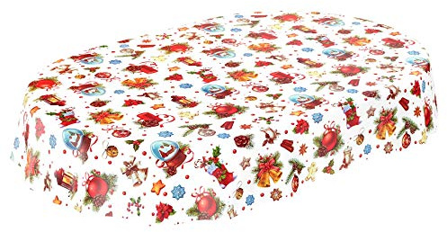 ANRO Wachstuchtischdecke Wachstuch Wachstischdecke Tischdecke Weihnachten Weihnachtskugeln Fest Feier Oval 240x140cm