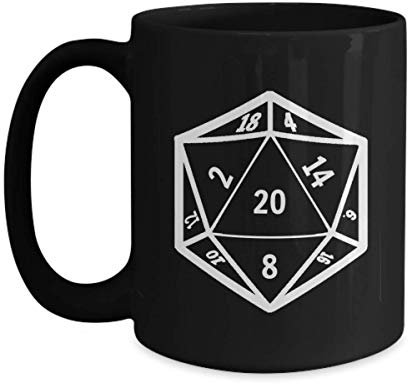 Schwarze D20-Tasse, 313 ml, 425 ml, Würfel, Kaffeetasse mit Dnd-Dungeons-Dragons Dungeon-Dragon D und D Pathfinder, Tisch-Gaming-Gamer.
