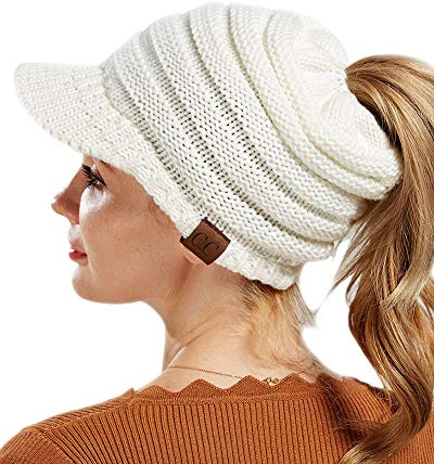 ZiXing Damen Wintermütze Pferdeschwanz Mütze Strickmütze Gestrickte Baseballmütze mit Zöpfen Loch Beanie Hut für Pferdeschwanz Brötchen