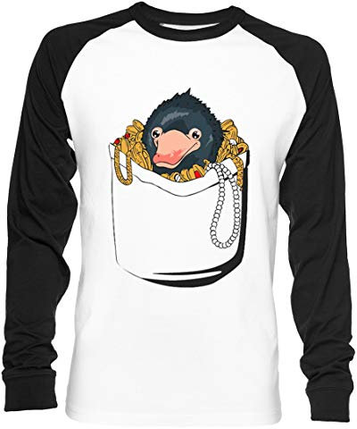 Niffler Im Tasche Unisex Baseball T-Shirt Langarm Herren Damen Weiß Schwarz