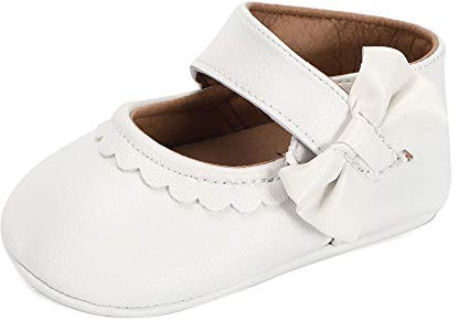 LACOFIA Ballerine neonata Scarpe Primi Passi Bambina Scarpine da Battesimo Principessa Bowknot Antiscivolo per Bimba Bianco 3-6 Mesi