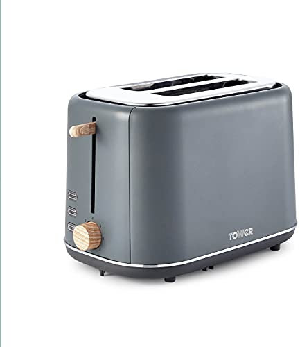 Tower Scandi T20027G 2 Slice Toaster with Adjustable Browning Control, Grey