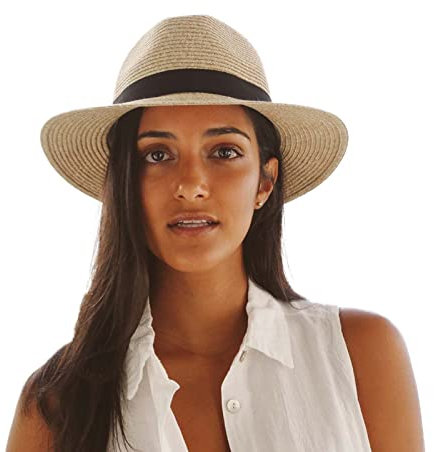 House of Ord Cape Town Pana-Mate Fedora Strohhut Damen Herren Sonnenhut mit UV Schutz 50-4 Farben in Größen S/56cm-M/58cm-L/61cm - Größe: M/L: 58 cm Farbe: Natur