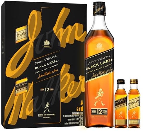 Johnnie Walker Black Label | Blended Scotch Whisky | 40% Vol | 70cl | With Johnnie Walker Double Black Label 5cl And Gold Label 5cl | Neat Or In Mixed Drinks