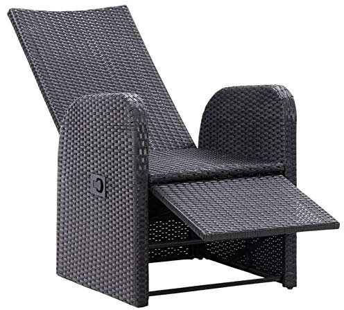 Tidyard Garten-Liegestuhl mit Auflage Verstellbarer Gartenstuhl Relaxstuhl Sessel Sonnenliege Hochlehner Stuhl Gartensessel Poly Rattan Schwarz