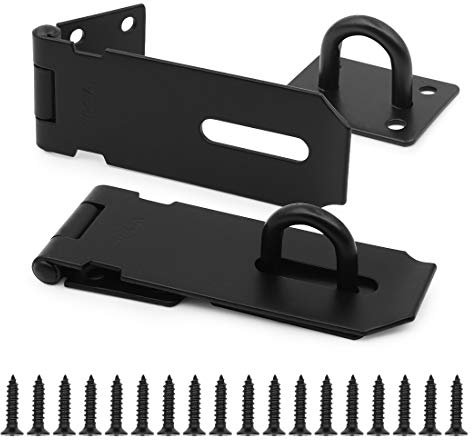 2 juegos de cerrojo y grapas de candado negro con tornillo, cierre de puerta resistente de acero inoxidable de 4 pulgadas, cerradura de puerta para puerta antirrobo, estantería, jaula para mascotas